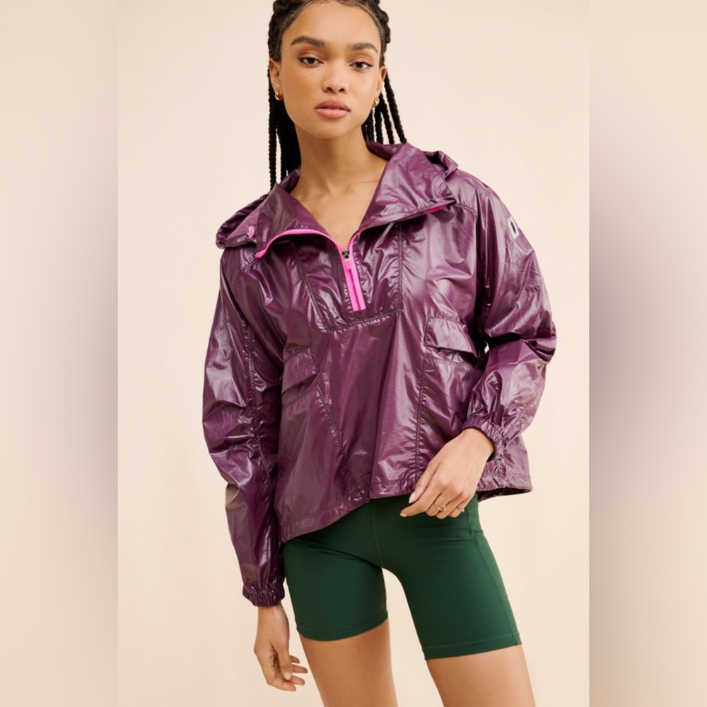 Free People FP Movement Spring Showers Solid Rain Jacket in Dark Purple - Picture 2 of 6